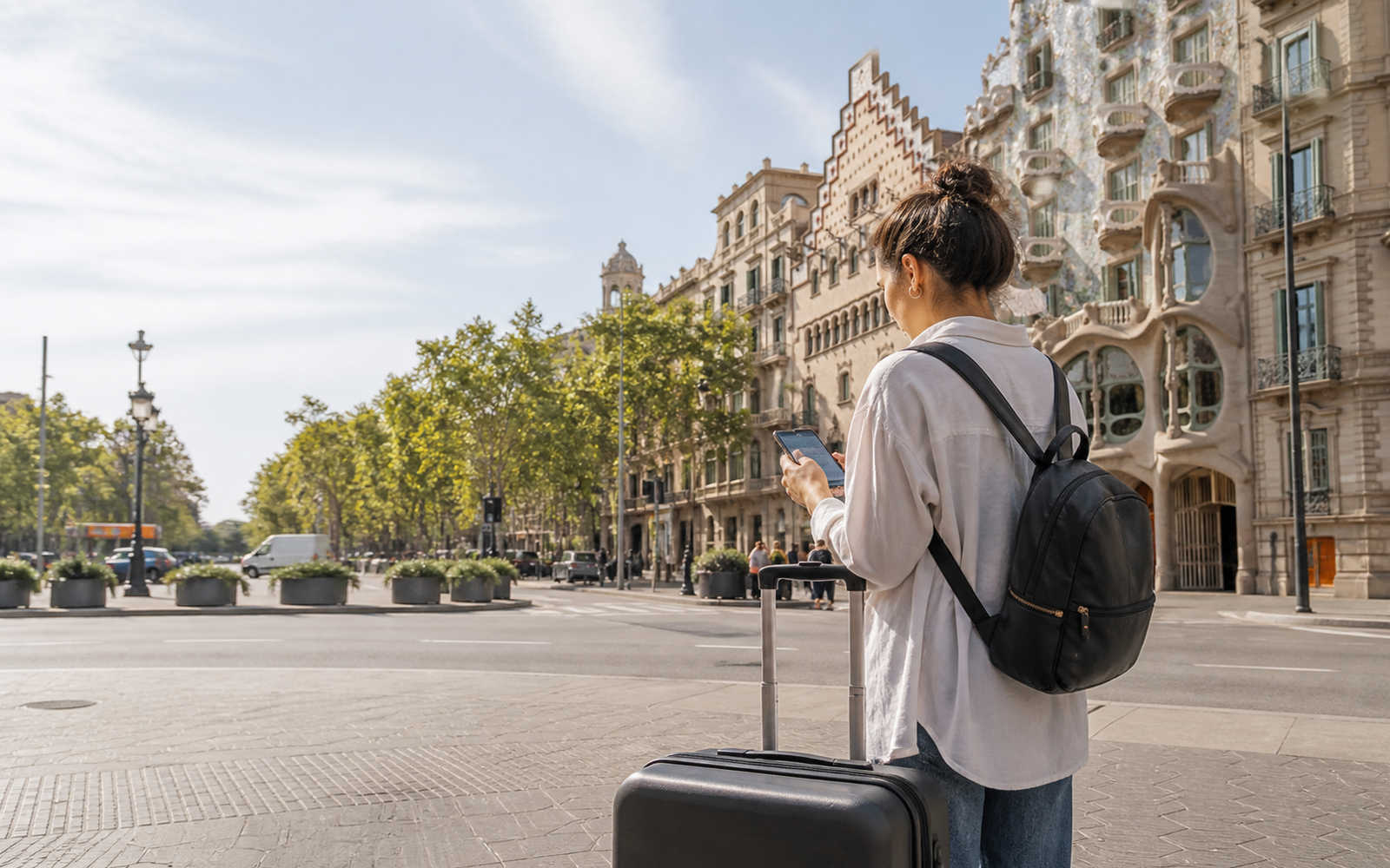 Custom editorial artwork for a traveler planning the barcelona airport to city route, without text or logos.